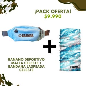 OFERTA BANANO DEPORTIVO MALLA CELESTE + BANDANA CELESTE JASPEADA