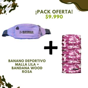 OFERTA BANANO MALLA LILA + BANDANA WOOD ROSA