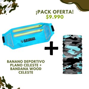 OFERTA BANANO DEPORTIVO PLANO CELESTE + BANDANA WOOD CELESTE