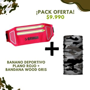 OFERTA BANANO DEPORTIVO PLANO ROJO + BANDANA WOOD GRIS