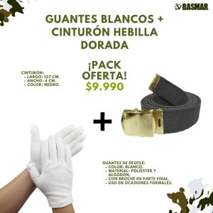 OFERTA CINTURÓN HEBILLA DORADA + GUANTES BLANCOS